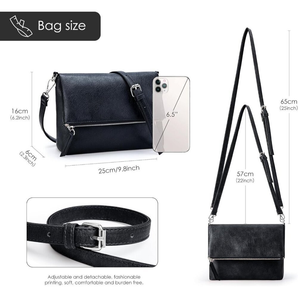 Vegan Leather Crossbody Bag Women Small Shoulder Purse Adjustable Strap - Picture 4 of 8